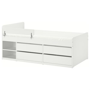 SLÄKT / NATTAPA, кровать frm w strg+guard rl+slat bd bse, белый 795.639.16