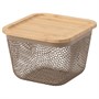 IKEA 365+, корзина с крышкой, квадратный металл/светлый серо-коричневый бамбук 196.177.81