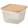 IKEA 365+, корзина с крышкой, квадратный металл/белый бамбук 396.177.80